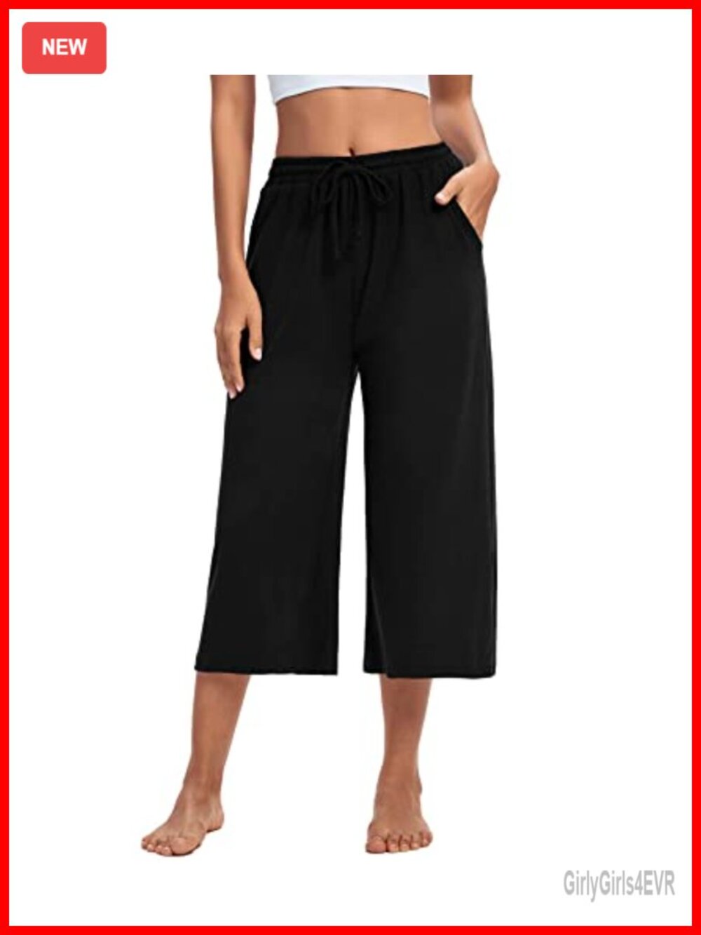 Women's Wide Leg Drawstring Yoga Capri Lounge Pants with Pockets